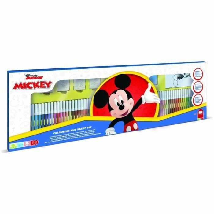 Multiprint 18945 Caja para colorear 60 rotuladores y 4 sellos de Mickey