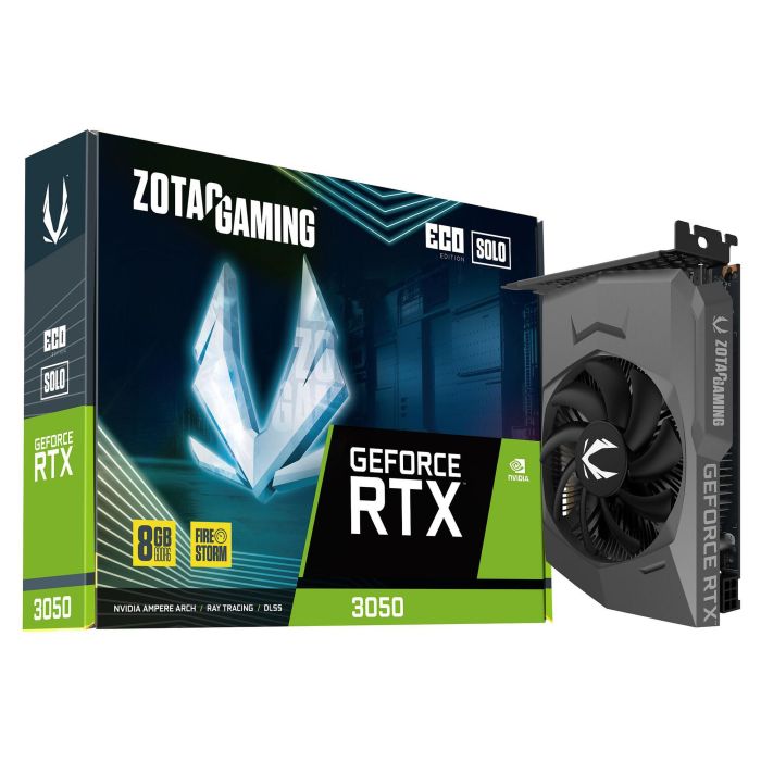 Zotac Gaming GeForce RTX 3050 Eco Solo 8GB GDDR6 - Tarjeta Gráfica PCIe x8 4.0 con 3x DisplayPort, 1x HDMI 2.1, Ventilador Activo, 2560 Núcleos CUDA