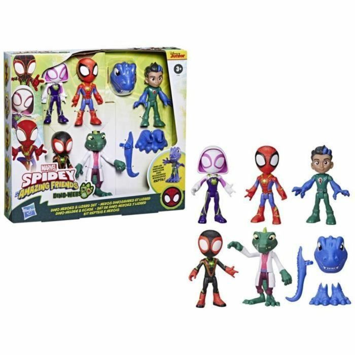 Caja Héroes Dinosaurio y Lagarto, 5 figuras, juguete superhéroe preescolar, a partir de 3 años, Spidey y sus amigos 2 Caja Héroes Dinosaurio y Lagarto, 5 figuras, juguete superhéroe preescolar, a partir de 3 años, Spidey y sus amigos 2