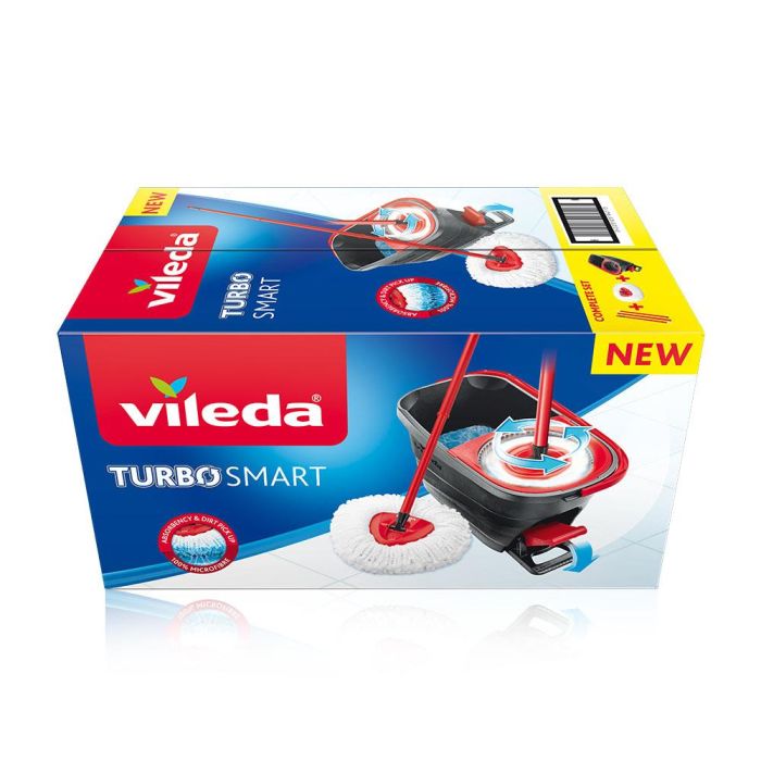 Vileda Set Turbo Smart - Fregona con Palo de Tres Piezas y 100% Microfibra, Capacidad 5L, 46.6x26.6x24.6cm, Gris/Rojo 1