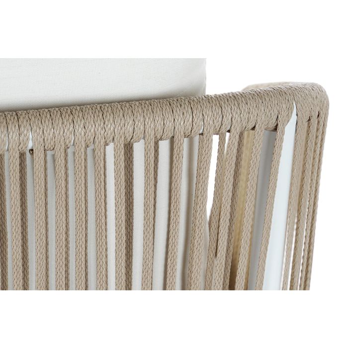 DKD Home Decor Sofá Terraza y Jardín Set de 4 Blanco Beige Aluminio Poliéster Cuerda 151.5 x 72 x 70 cm