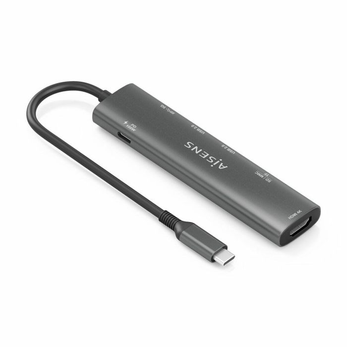 AISENS ASUC-7P027-GR Docking Station USB-C 7 en 1 con HDMI 4K, 3 Puertos USB, USB-C PD 100W y Lector Tarjetas SD/MicroSD Gris 9