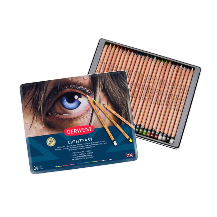 Derwent Lapices Colores Lightfast Resistente a la Luz Caja Metalica 24 Colores Surtidos 4