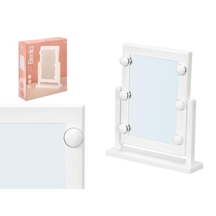 Berilo Espejo de Tocador con 6 LEDs, Blanco, Funciona con 4 Pilas AA, Dimensiones 37 x 41 x 9 cm (Set de 4) Berilo Espejo de Tocador con 6 LEDs, Blanco, Funciona con 4 Pilas AA, Dimensiones 37 x 41 x 9 cm (Set de 4)