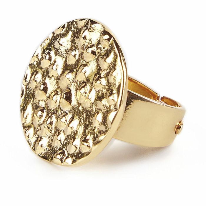 Shabama Anillo SOHO Oro Brillo para Mujer Ajustable con Diseño Minimalista y Placa Redonda con Textura Única Shabama Anillo SOHO Oro Brillo para Mujer Ajustable con Diseño Minimalista y Placa Redonda con Textura Única