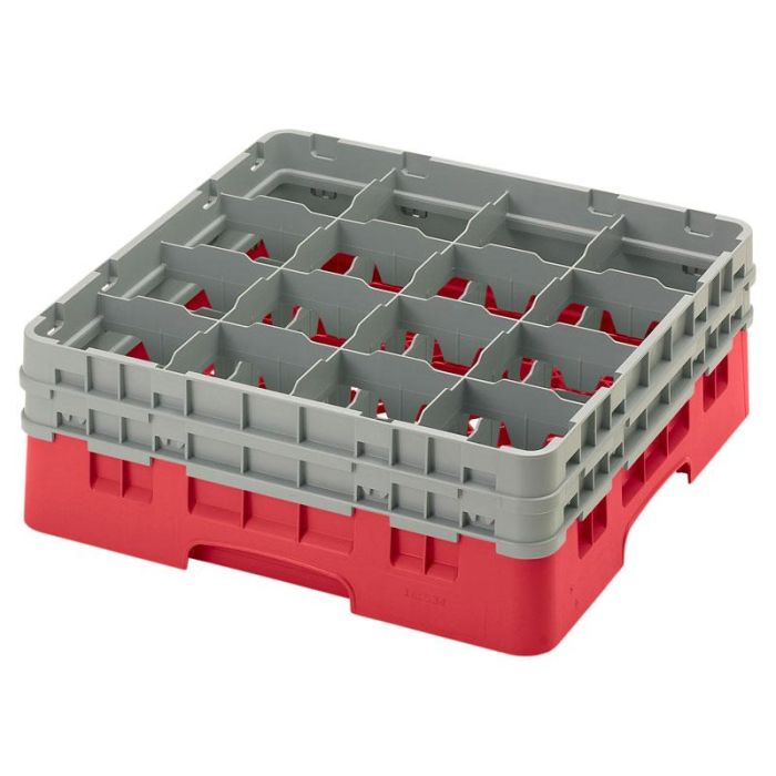 CAMBRO - 16S534-163 - Cesta de lavado 16 comp. 2 alturas - 10,9 cm Ø máx. - alt. máx. 14,9 cm - 50 x 50 x 18,4 cm - Rojo