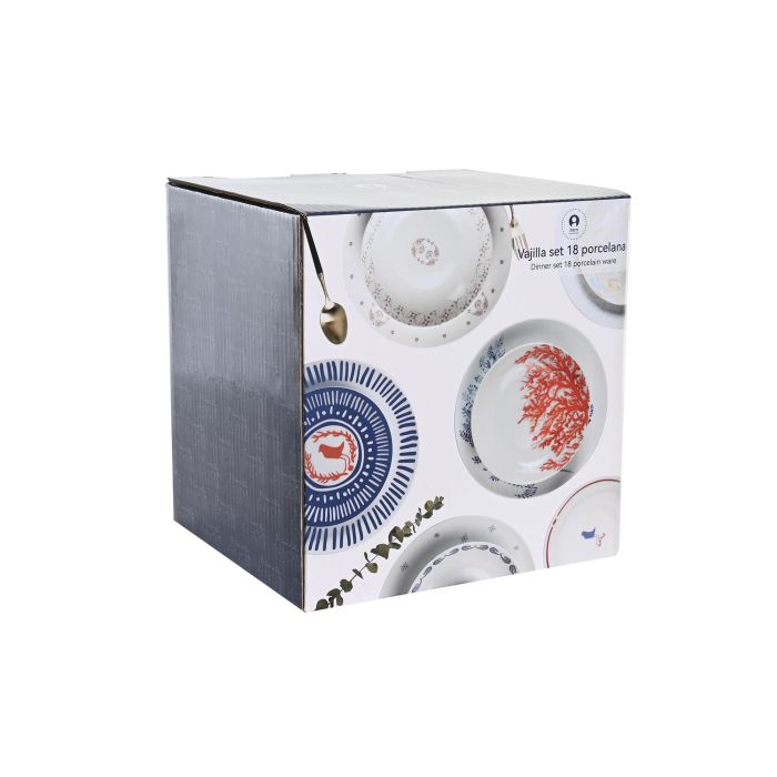 DKD Home Decor Vajilla Colección Atlántico Porcelana Azul Blanco Set de 18 Piezas Apta para Microondas y Lavavajillas 4