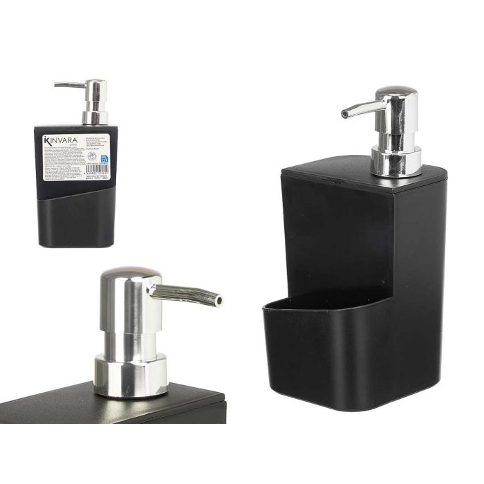 Kinvara Dispensador de Jabón Líquido y Soporte para Esponja, 650 ml, Negro, Fabricado en Plástico PP, 9 x 20 x 9.5 cm (12 Unidades) Kinvara Dispensador de Jabón Líquido y Soporte para Esponja, 650 ml, Negro, Fabricado en Plástico PP, 9 x 20 x 9.5 cm (12 Unidades)