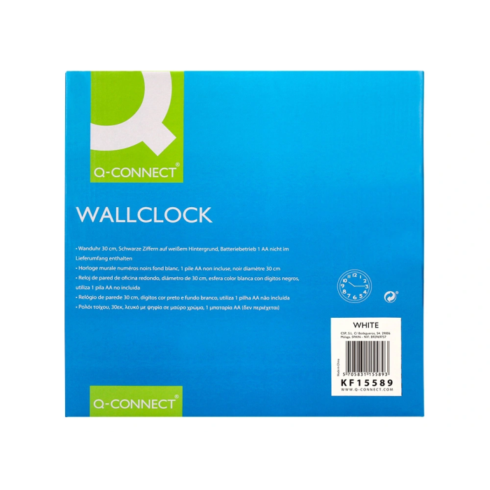 Q-connect Reloj de Pared Redondo Plástico Oficina 30 cm Marco Blanco 8