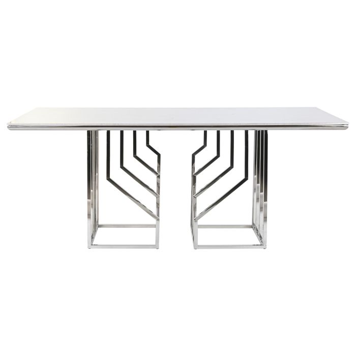 DKD Home Decor Mesa Comedor de Diseño Moderno Acero y Cristal, Acabado Blanco y Plateado, 90x180x75 cm 5