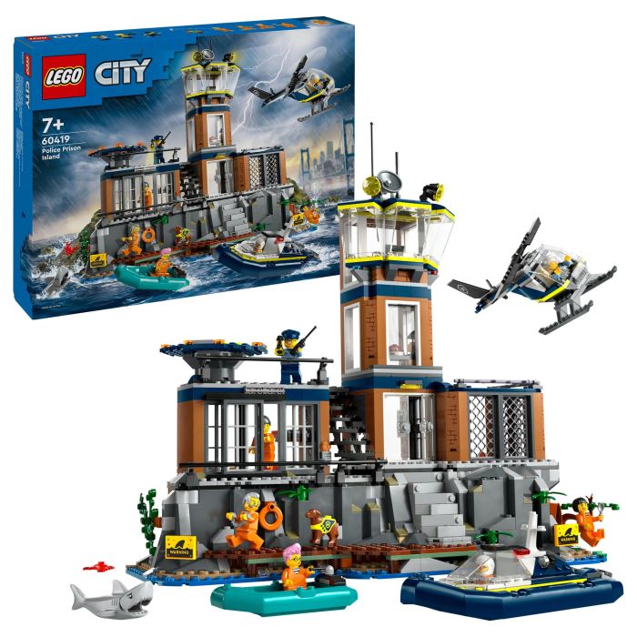 LEGO 60419 City Prisión de Policía de Aguas Profundas Juguete con Helicóptero Barco 7 Minifiguras Figura de Perro