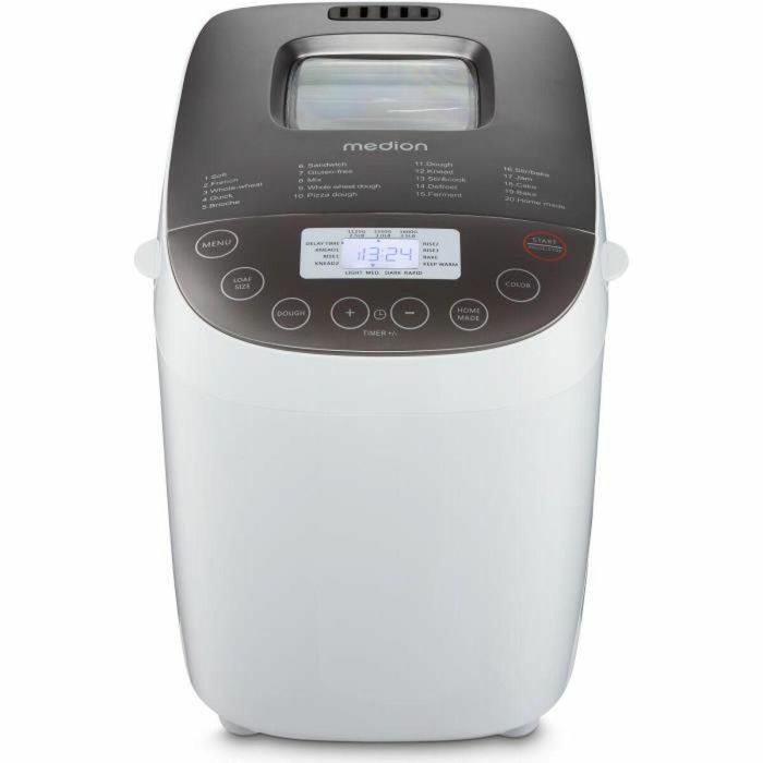 Medion 50076798 Máquina de Hacer Pan, 950 W de Potencia, con 19 Programas, Ventana Visor Hublot, Color Blanco.