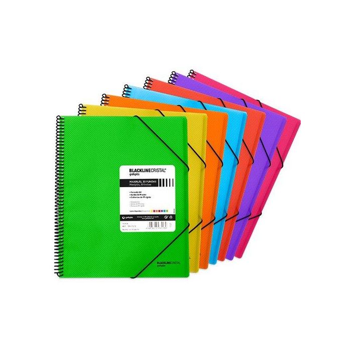 Carpeta Fundas (Tarifario) Grafoplas Espiral Pp Maxiplas Blackline A4 30 F. Rojo (Set de 5)