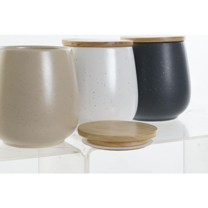 DKD Home Decor Bote Scandi Set 3 Unidades, Gres y Rubberwood, Apto Lavavajillas, Colores Beige, Gris Oscuro y Blanco 10x13x10 cm 1 DKD Home Decor Bote Scandi Set 3 Unidades, Gres y Rubberwood, Apto Lavavajillas, Colores Beige, Gris Oscuro y Blanco 10x13x10 cm 1