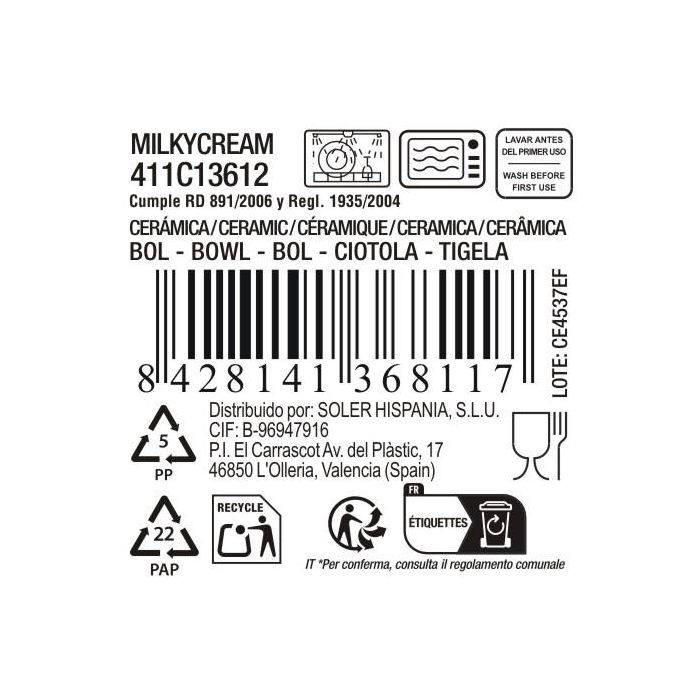 La Mediterranea Bol "Milkycream" Ø 11.5 x 5.9 cm (36 Unidades)