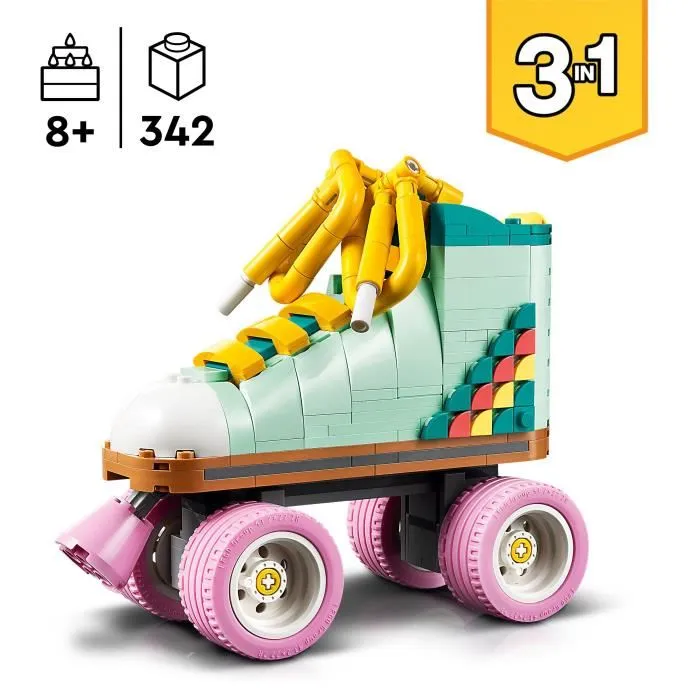 Lego 31148 Creator Patines Retro 3en1, Juguete con Mini-Patineta y Boombox, Decoración Retro 1
