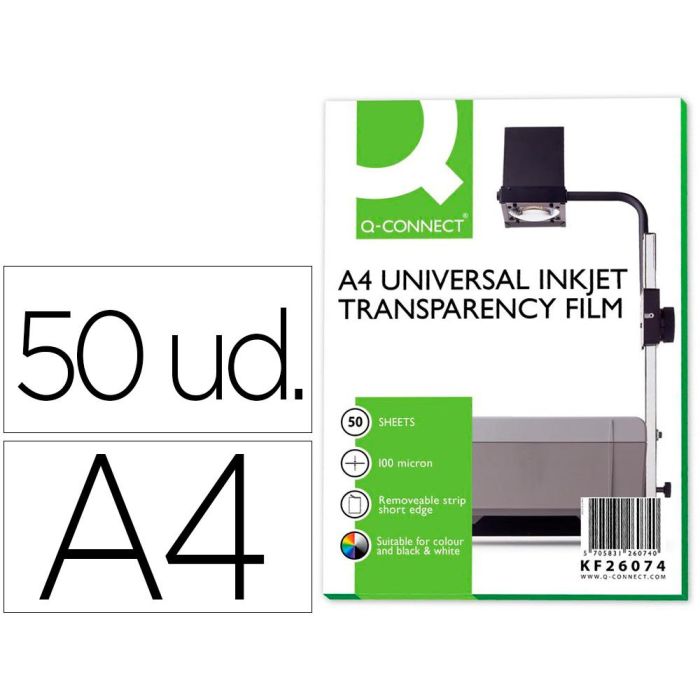 Transparencia Q-Connect Din A4 De Alta Calidad Kf26074 Para Ink-Ket Caja De 50 Hojas