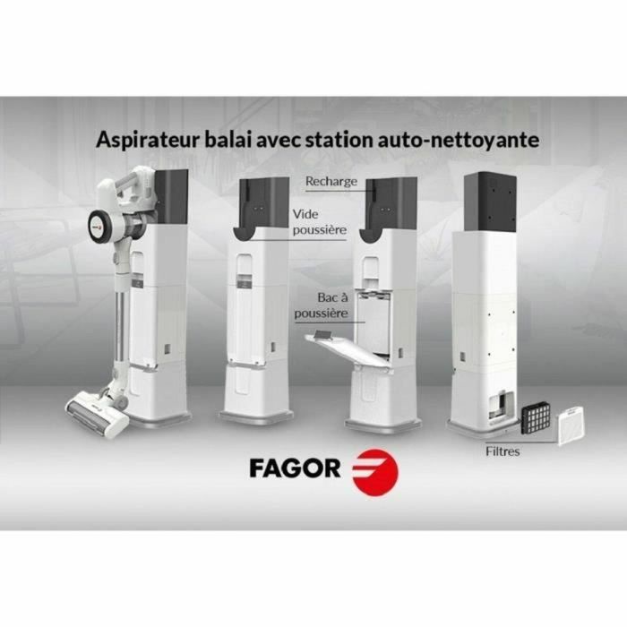 Aspirador escoba inalámbrico 2 en 1 - FAGOR FG6415 - 300W - Con base autolimpiante - Tubo flexible - 3 velocidades - Autonomía 60 min 2