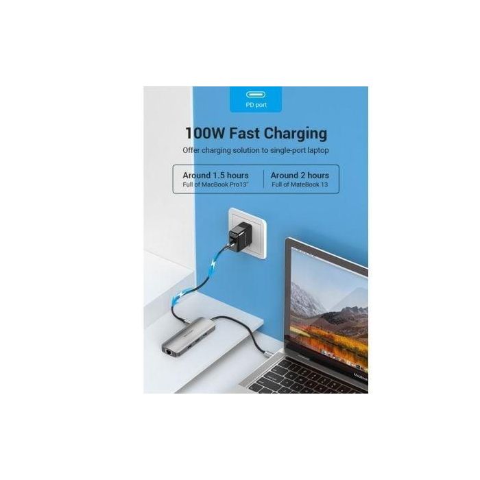 Vention TOLHB Docking USB-C con HDMI 4K, 3xUSB 3.0, USB-C PD, RJ45 Gigabit Ethernet, Lector SD/MicroSD, Jack 3.5mm Gris 2 Vention TOLHB Docking USB-C con HDMI 4K, 3xUSB 3.0, USB-C PD, RJ45 Gigabit Ethernet, Lector SD/MicroSD, Jack 3.5mm Gris 2