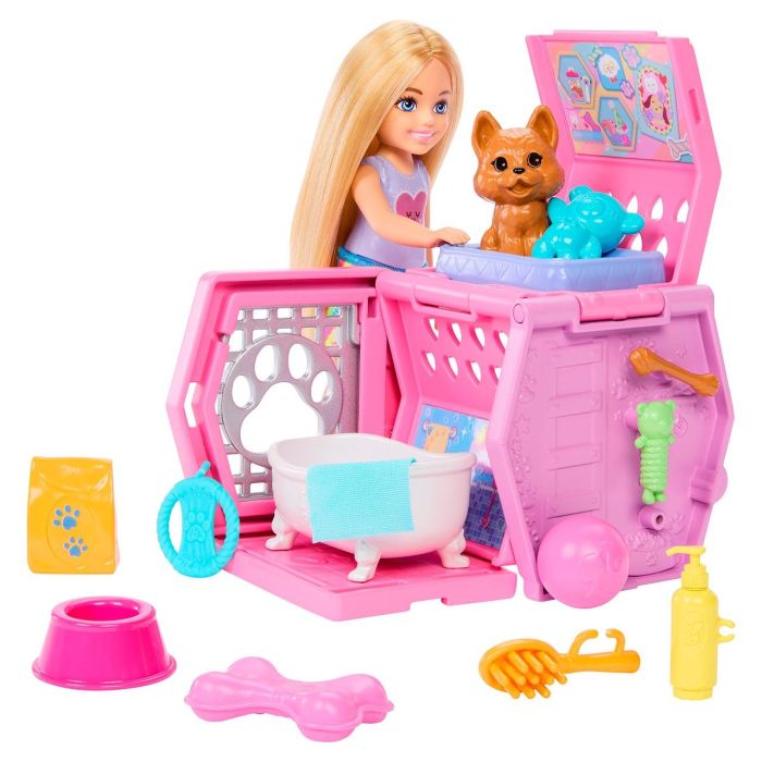 Muñeca Barbie Chelsea Con Perro Y Transportin Jdf89 Mattel 1