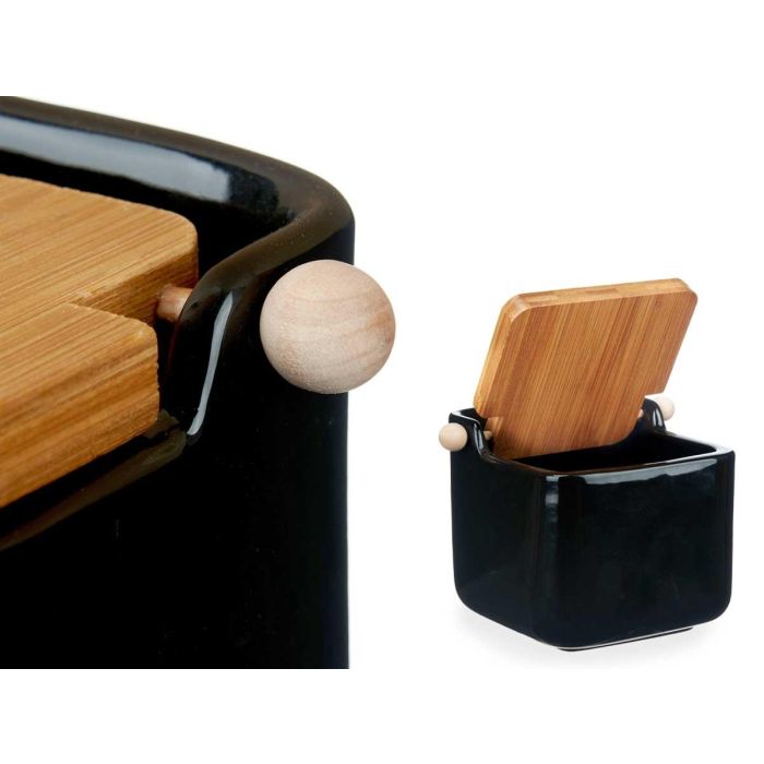 Salero de Cerámica Negro con Tapa de Bambú Vessia 14.5x11x12 cm (6 Unidades) 3 Salero de Cerámica Negro con Tapa de Bambú Vessia 14.5x11x12 cm (6 Unidades) 3