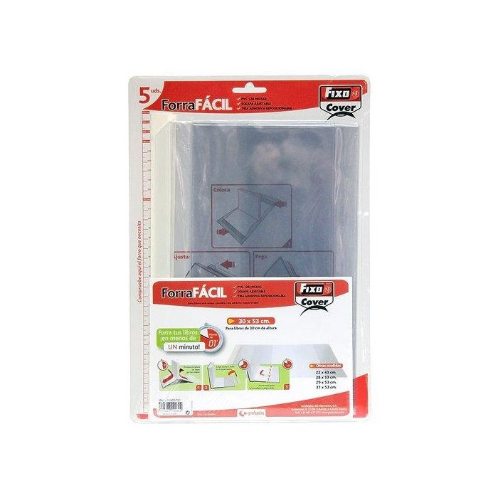 Fixo Forro de libros ajustable PVC transparente 300x530 mm, pack de 5
