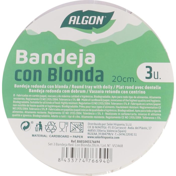 Set de 3 Bandejas Redondas con Blonda 20 cm Algon (24 Cajas) 2 Set de 3 Bandejas Redondas con Blonda 20 cm Algon (24 Cajas) 2