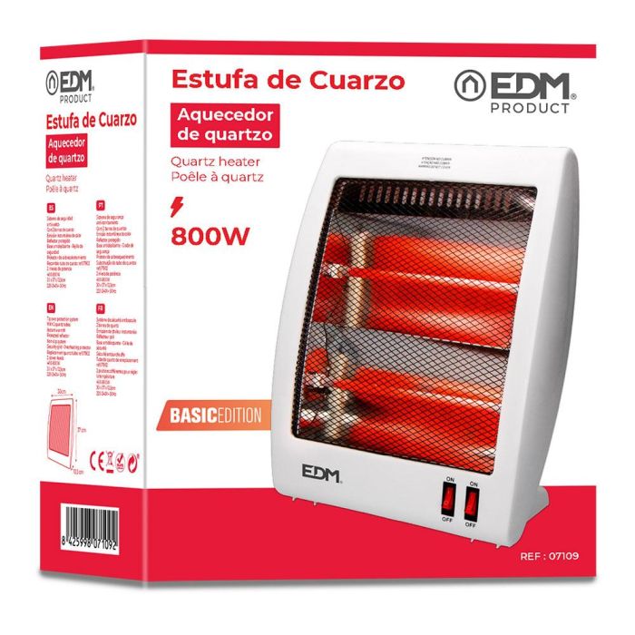 Edm Estufa de cuarzo modelo Plano, 400-800W, anti-vuelco, 2 barras de cuarzo, ref.07902 1