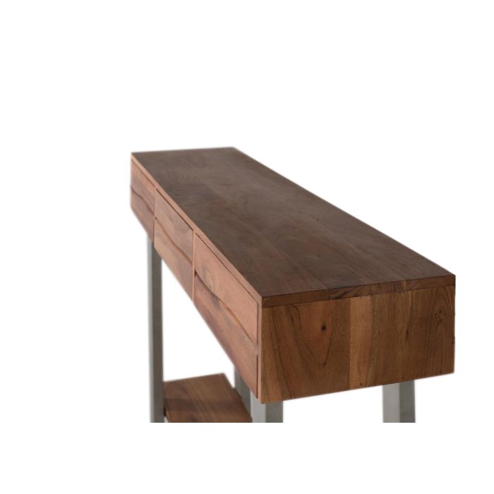 GINER Y COLOMER Consola de Madera de Acacia Natural con 3 Cajones y Patas Metálicas 4