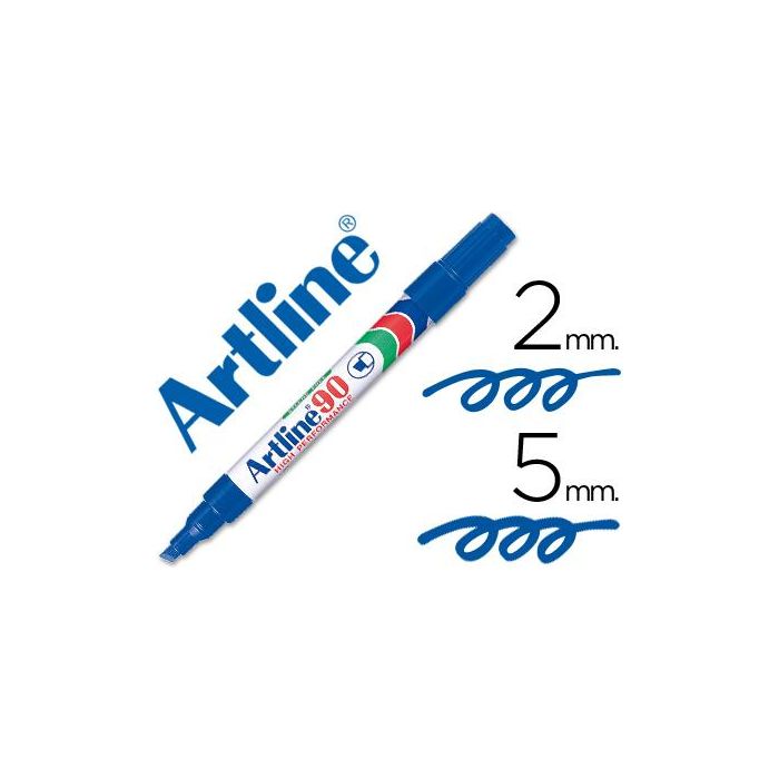 Rotulador Artline Marcador Permanente Ek-90 Azul Punta Biselada 5 mm Papel Metal Y Cristal 12 unidades