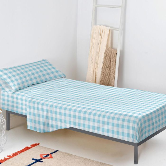 Juego de Sábanas HappyFriday Basic Kids Vichy Azul Cama de 105 180 x 270 cm 2 Piezas 4