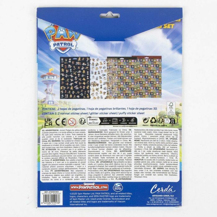 Cerdá Pack de Pegatinas Paw Patrol, color azul, para Niños 3+ años - Medidas 18.0 x 25.0 x 0.1 cm 2