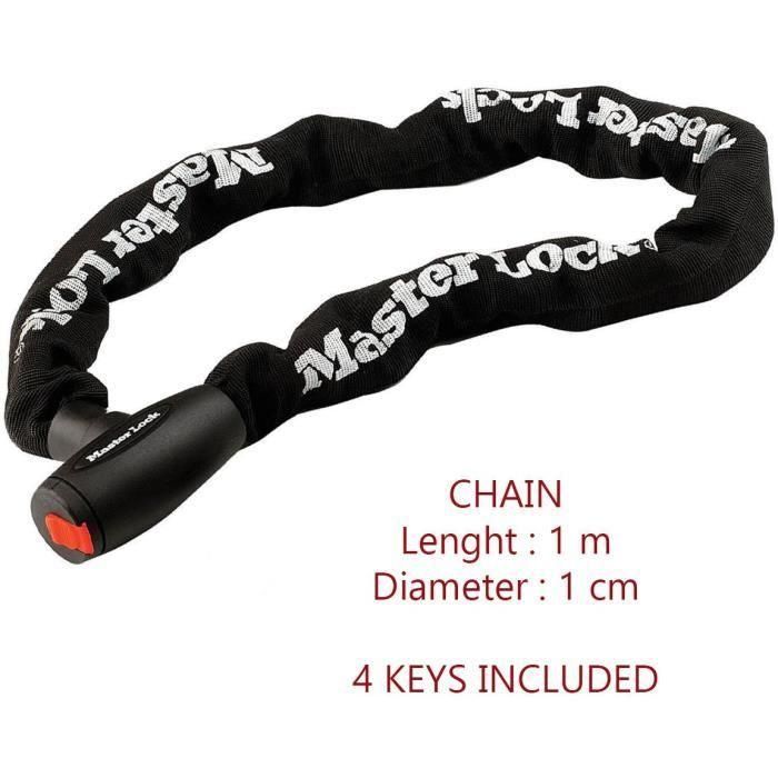 Candado para motocicleta - MASTER LOCK - Cadena de acero endurecido de 10 mm - 1 m de longitud 3 Candado para motocicleta - MASTER LOCK - Cadena de acero endurecido de 10 mm - 1 m de longitud 3