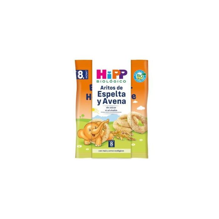 HIPP Aritos de Espelta y Avena Snack para Bebés 30gr. Sin Azúcar ni Sal Añadidas Bio Sin Gluten