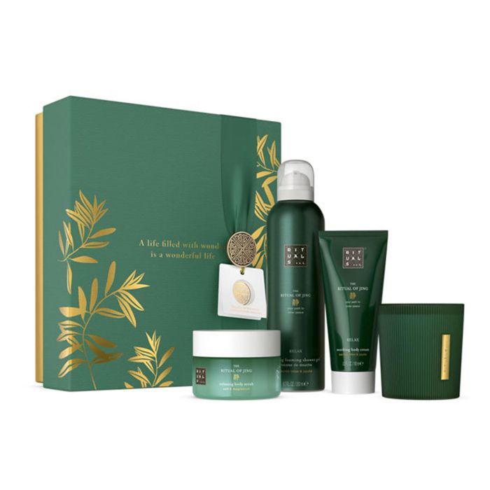 Rituals Set Regalo Mujer con Estuche: Exfoliante Corporal Of Jing 125ml, Gel de Baño y Crema Corporal Relax 100ml, Vela
