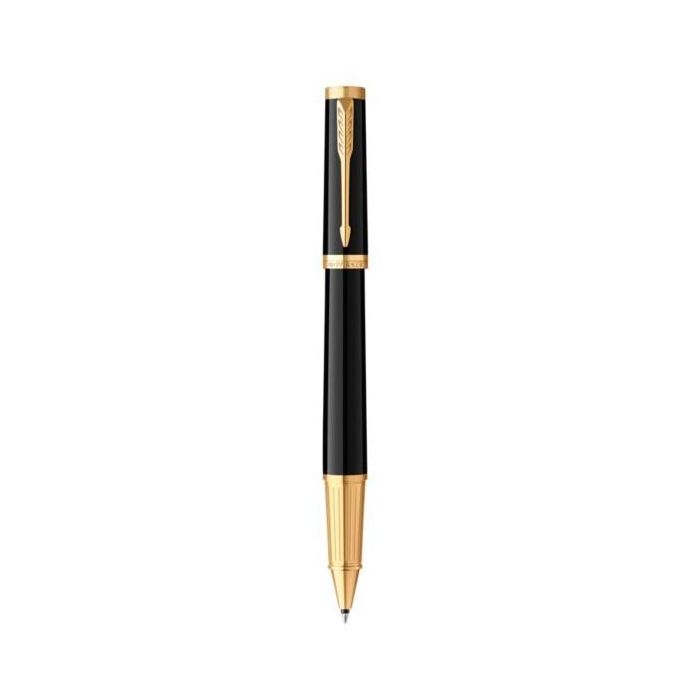 PARKER 2182007 Rollerball Ingenuity, Bolígrafo Negro Brillante GT, Punta Fina, Acero Inoxidable, con Clip, Caja Regalo