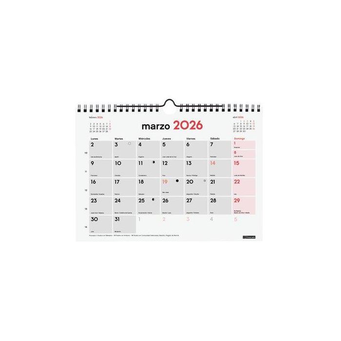 Finocam Calendario De Pared Para Escribir S-210x150 mm Mv Neutro 2026 Planificador Anual para Hogar y Oficina