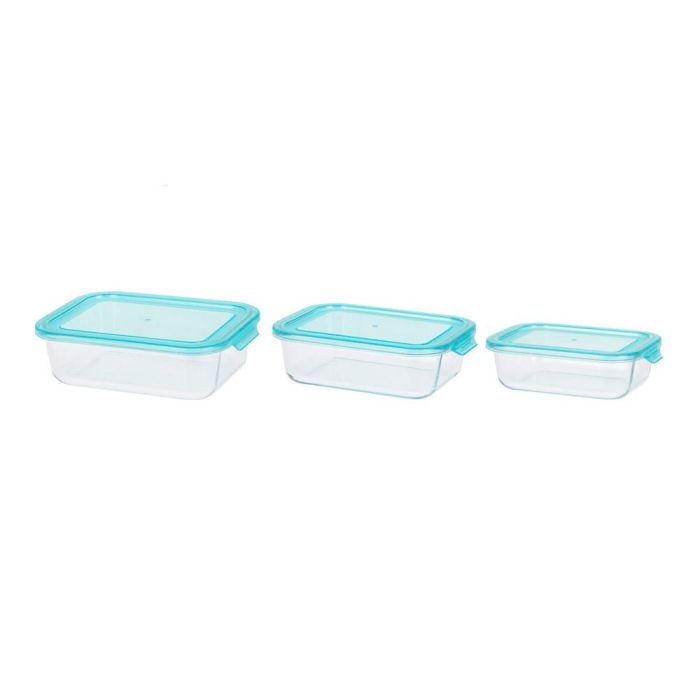 Excellent Houseware Fiambreras de cristal templado con tapa de polipropileno, set de 3 (630 ml, 1000 ml, 1480 ml), aptas para microondas y lavavajillas 1