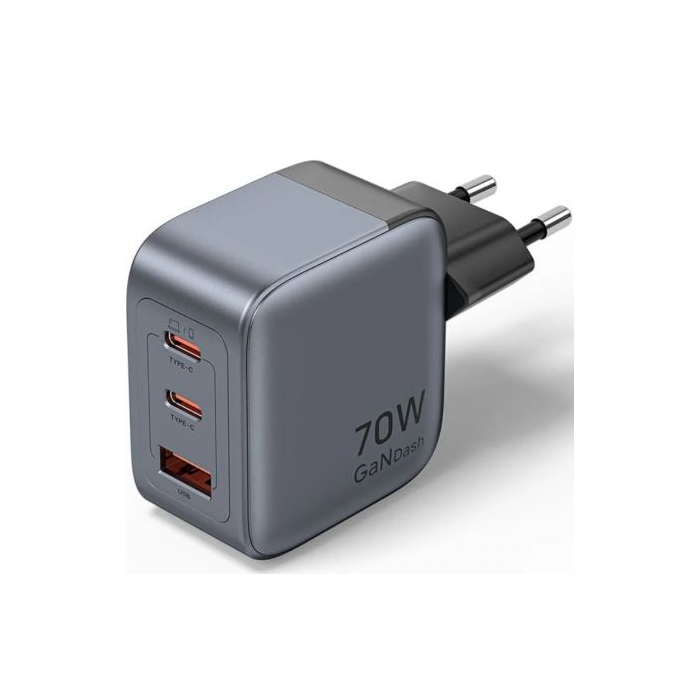 Cargador de Pared GaN Vention FEXH0-EU/ 2xUSB Tipo-C/ 1xUSB/ 70W 0 Cargador de Pared GaN Vention FEXH0-EU/ 2xUSB Tipo-C/ 1xUSB/ 70W 0