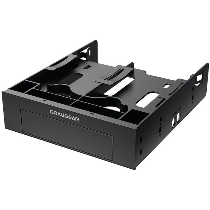 GRAUGEAR Marco de montaje para 2 HDD/SSD de 2.5" y 3.5" en bahía de 5.25", Plástico, Negro
