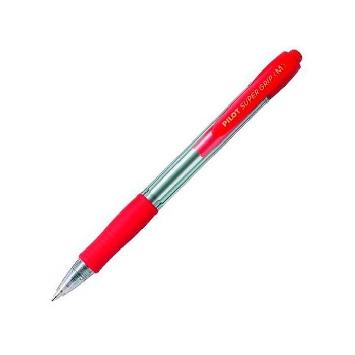 Pilot Bolígrafo Supergrip M Rojo, Tinta Base de Aceite, Punta de Bola 1.0 mm, Cuerpo Transparente, Grip Antifatiga