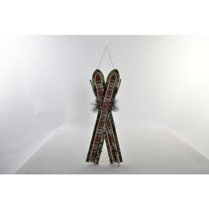DKD Home Decor Decoración Colgante Navidad Alpina con Esquís Poliéster Terciopelo Verde Rojo 60 cm (2 Unidades)