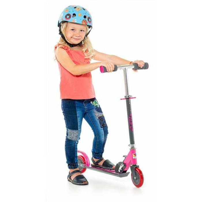 Patinete 2 ruedas plegable rosa. altura con dos posicones 72-77 cm soporta 50 kg 3