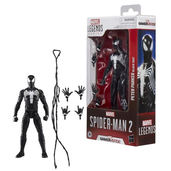 Hasbro Marvel Legends Series Spider-Man Peter Parker Traje Negro Videojuego Spider-Man 2 Figura de Acción 15 cm Articulada + 5 Accesorios