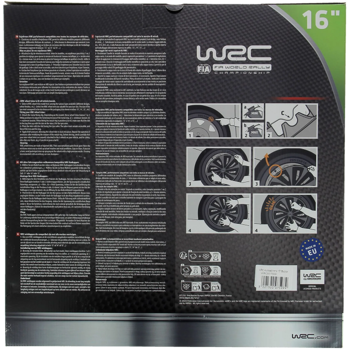 WRC 4 Enjo Bi-colo 16 TURBO Tapacubos para Ruedas de 16 Pulgadas, Juego de 4, Diseño Deportivo Bicolor Negro Mate y Gris Plateado 3