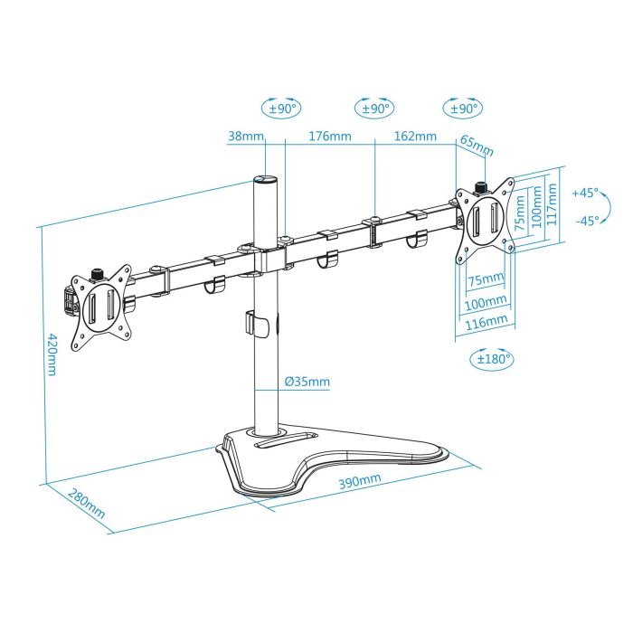 Soporte de Sobremesa para 2 Monitores TooQ DB1702TN-B/ Giratorio/ Inclinable/ hasta 9kg 3 Soporte de Sobremesa para 2 Monitores TooQ DB1702TN-B/ Giratorio/ Inclinable/ hasta 9kg 3