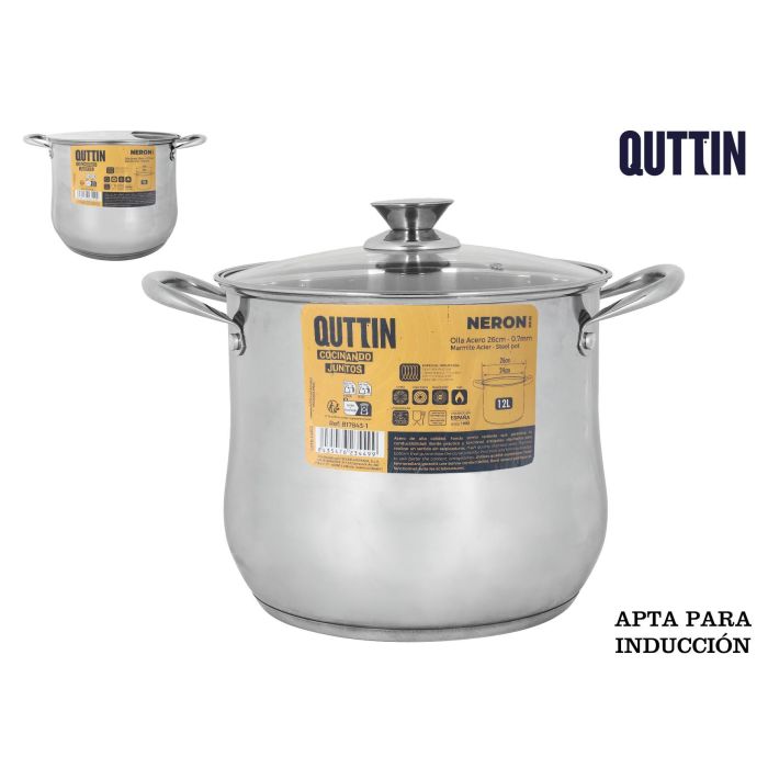 Inde Olla de Cocina New Neron, Capacidad 12 Litros, 26 cm de Diámetro, Acero Inoxidable, Apta para Inducción, Con Tapa. (4 Unidades) Inde Olla de Cocina New Neron, Capacidad 12 Litros, 26 cm de Diámetro, Acero Inoxidable, Apta para Inducción, Con Tapa. (4 Unidades)