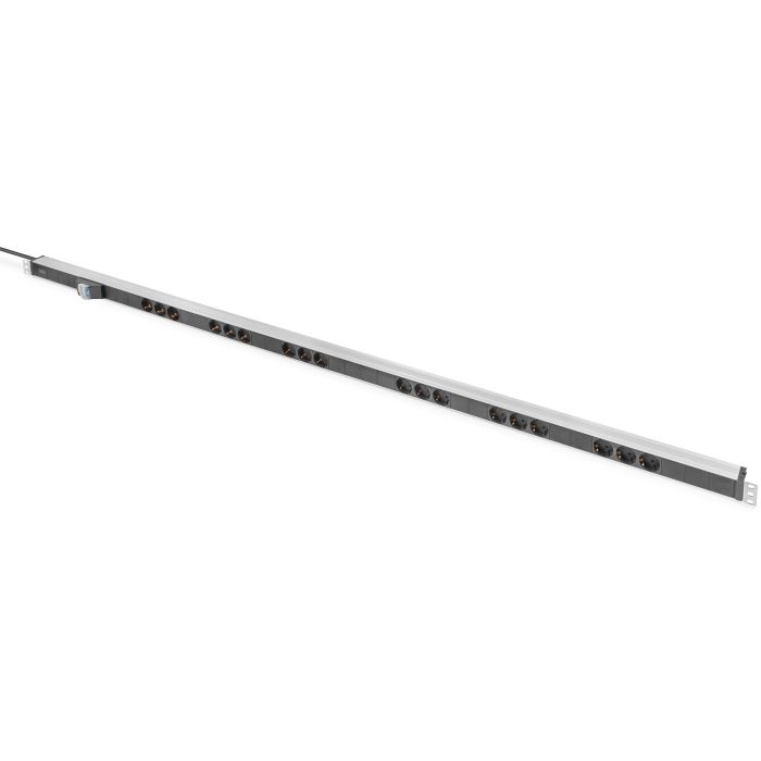 DIGITUS Regleta de Enchufes de Aluminio con Protección Sobretensión, 18 Tomas Tipo F, 220/250V, 3600W