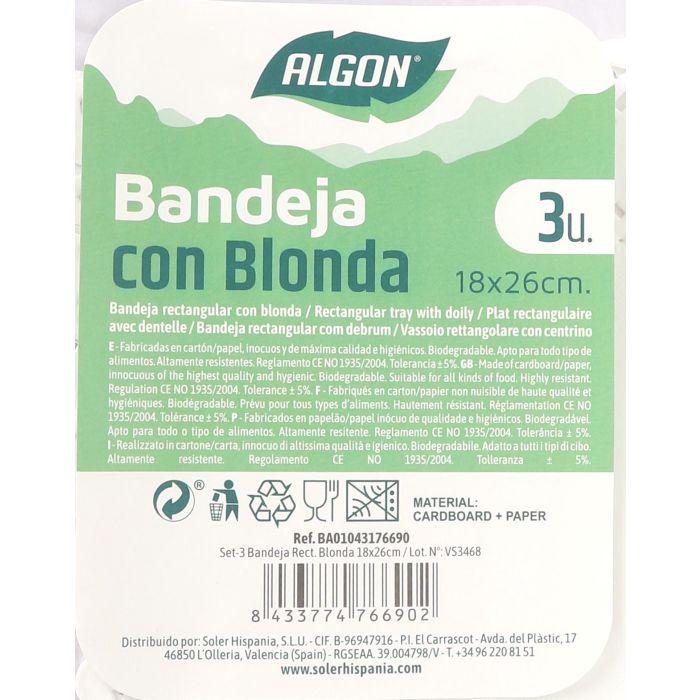 Set de 3 bandejas rectangulares Blonda 18x26 cm Algon (24 Cajas) 2