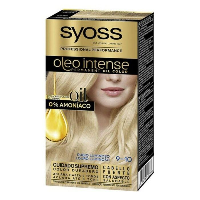 Syoss Oleo Intense Tinte de Pelo #9.10 Rubio Luminoso, Sin Amoniaco, Cubre Canas, Aceites Nutritivos, Color Duradero, 5 pz